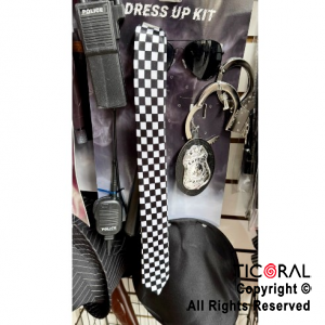 SET DISFRAZ POLICIA PREMIUM SOMBRERO ANTEOJO CORBATA PLACA ESPOSAS Y MACHETE x 1